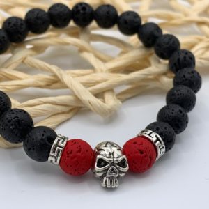 Bracelet Pierre de lave noire et rouge