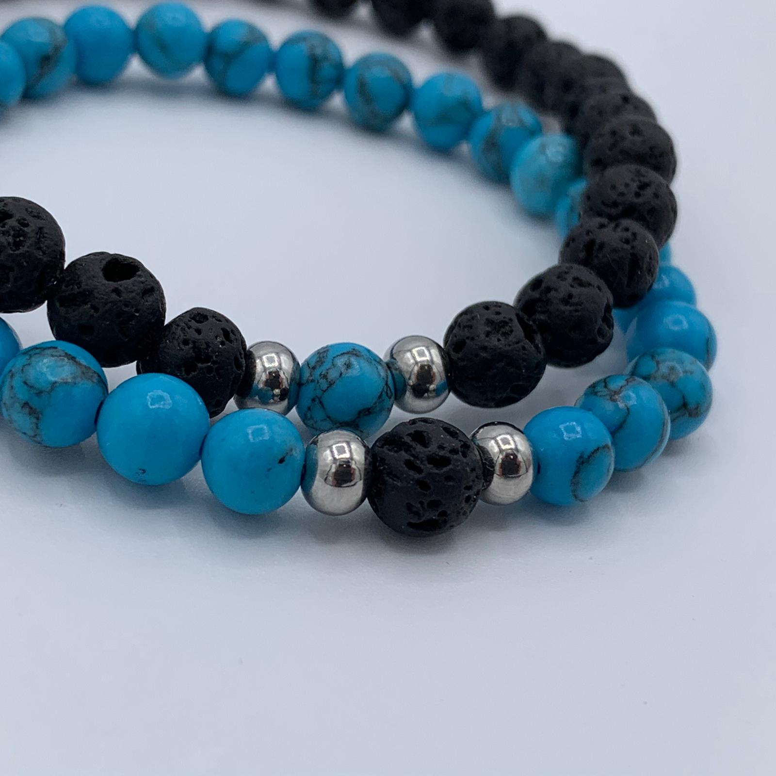 Bracelet Homme - Turquoise, Pierre de lave naturelle