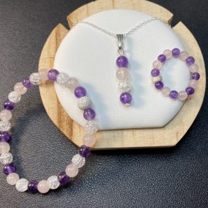Parure Améthyste & Quartz Rose