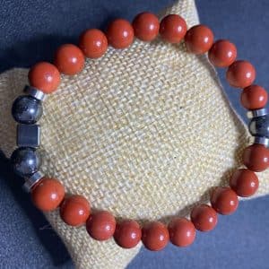 Bracelet Homme pierres naturelles jaspe rouge & hématite