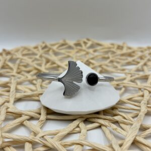 Bracelet Feuille de Ginkgo Agate noire