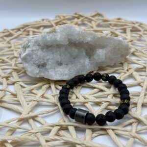 Bracelet Pierre de lave & Obsidienne Gravée - Collection Homme