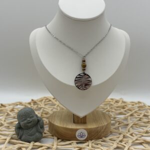 Collier pendentif feuille de palmier Oeil de tigre