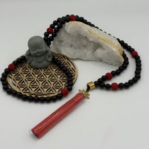 Mala Bois d'ébène & Cinabres - Collier de méditation - Lithothérapie