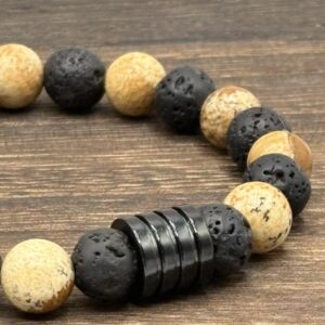 Bracelet Jaspe paysage et Pierre de lave - Collection Brut - Canyon