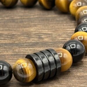 Bracelet Oeil de Tigre et Tourmaline - Collection Brut - Fauve