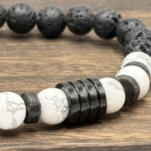 Bracelet Howlite et Pierre de lave - Collection Brut - Givre