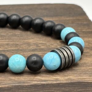 Bracelet Homme Agate noire givrée et Turquoise - Collection Brut - Lagon