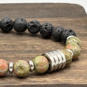 Bracelet Unakite et Pierre de lave - Collection Brut- Sève