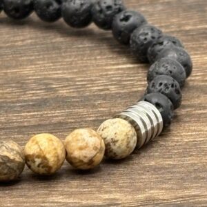 Bracelet Jaspe paysage et Pierre de lave - Collection origine - Sillon