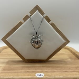Collier Cage Coeur & ailes d'ange en Quartz rose naturel